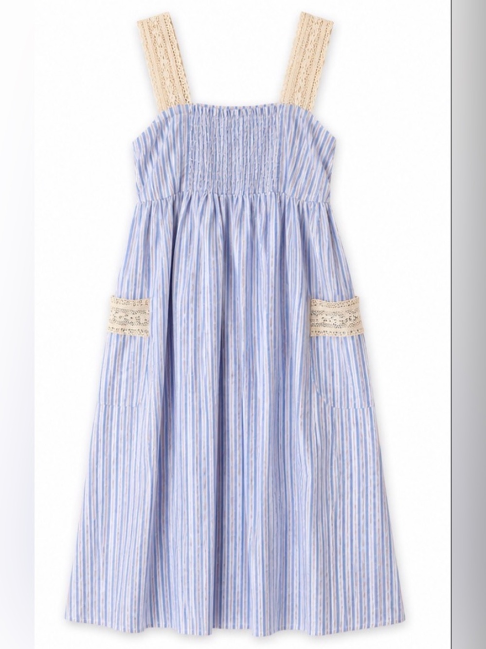 Pomander Place Light Blue & White Striped Lace-Trim Maxi Dress - Picture 3 of 6